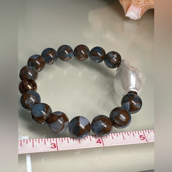 CLOISONNÉ JASPER + BAROQUE MOP  NATURAL STONES BRACELET size 7” - Picture 8 of 9